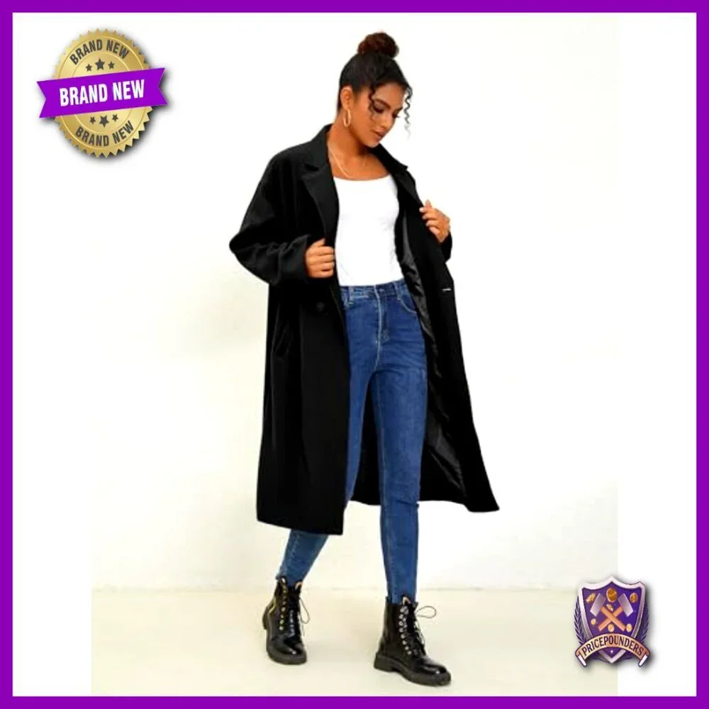 Oversized Wool Blend Trench Coat Double Breasted Long Winter Overcoat Chic